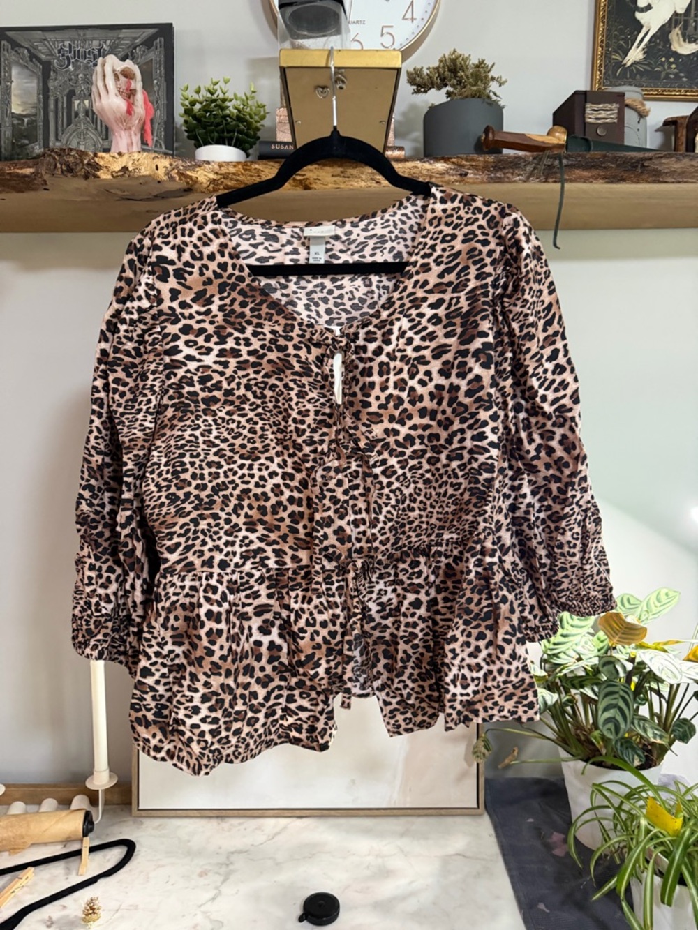 NWT a new day Leopard Print Peplum Tie-Front Top